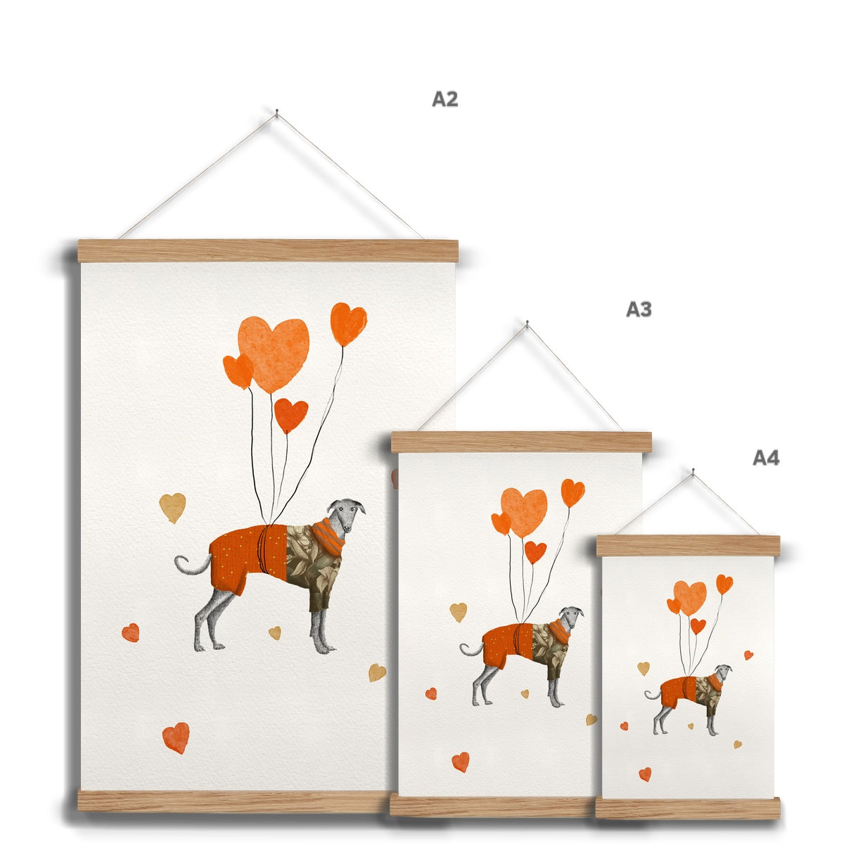 "The greyhound with the balloons" Art print with frame