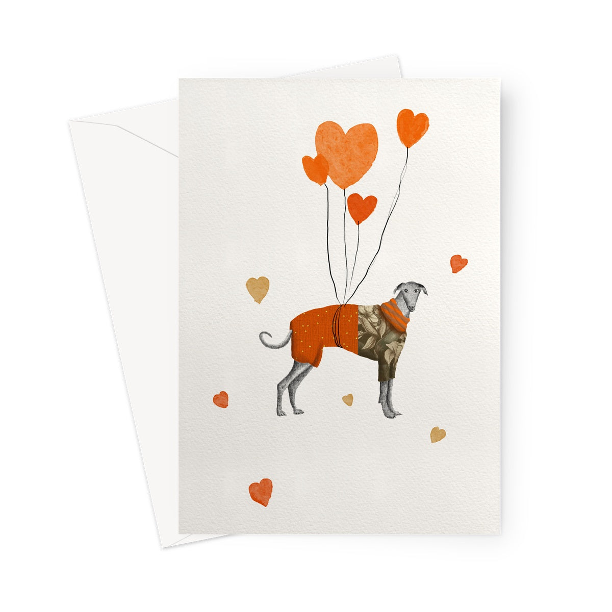 Greeting card " The greyhound with the balloons"