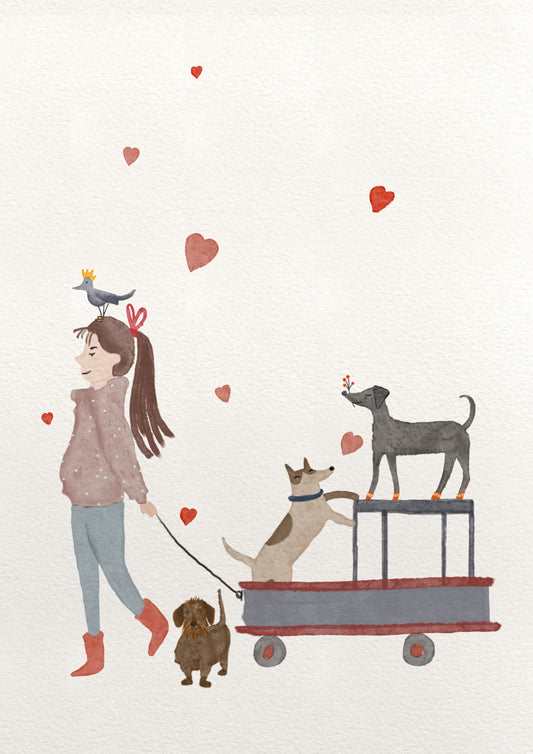 "The dog caretaker" Art print with frame