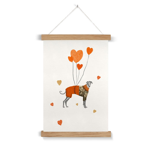 "The greyhound with the balloons" Art print with frame