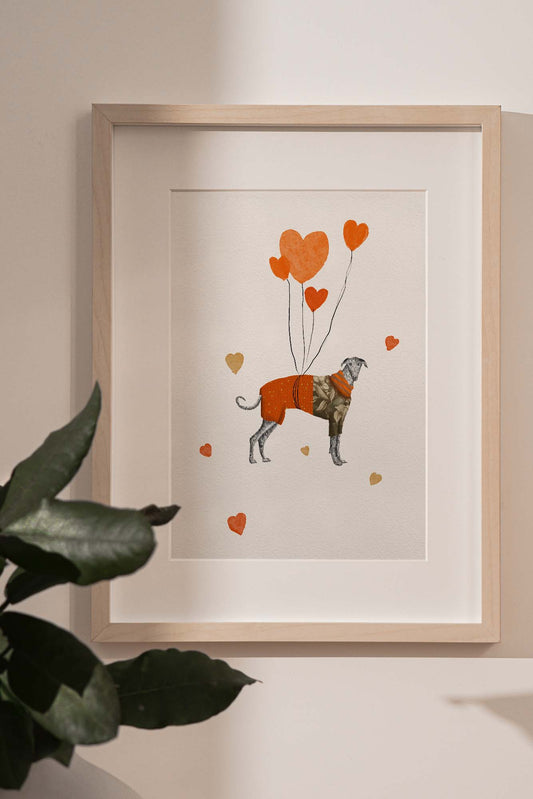 "The greyhound with the balloons" Art print